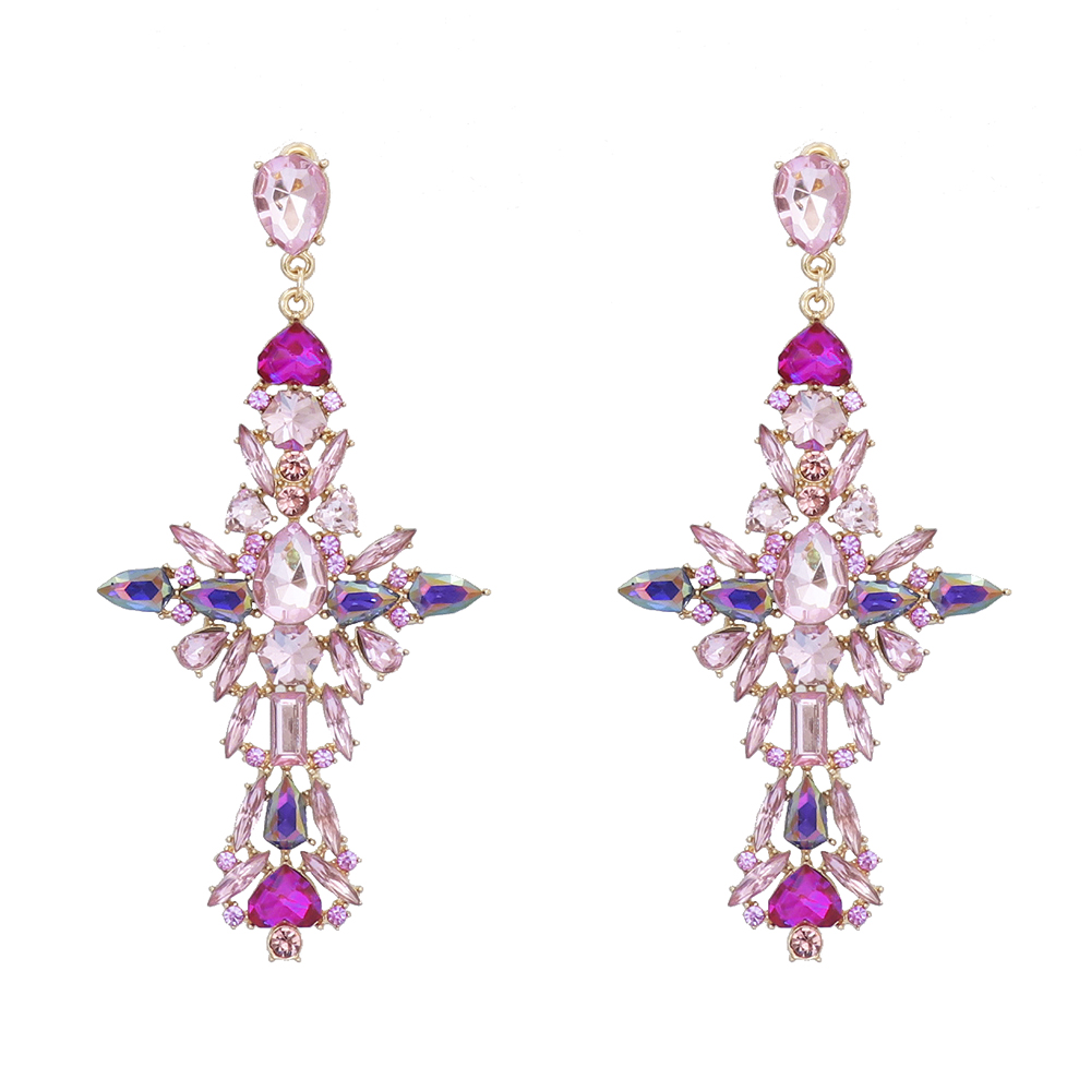 Glam Cross Alloy Inlay Artificial Rhinestones Drop Earrings 1 Pair