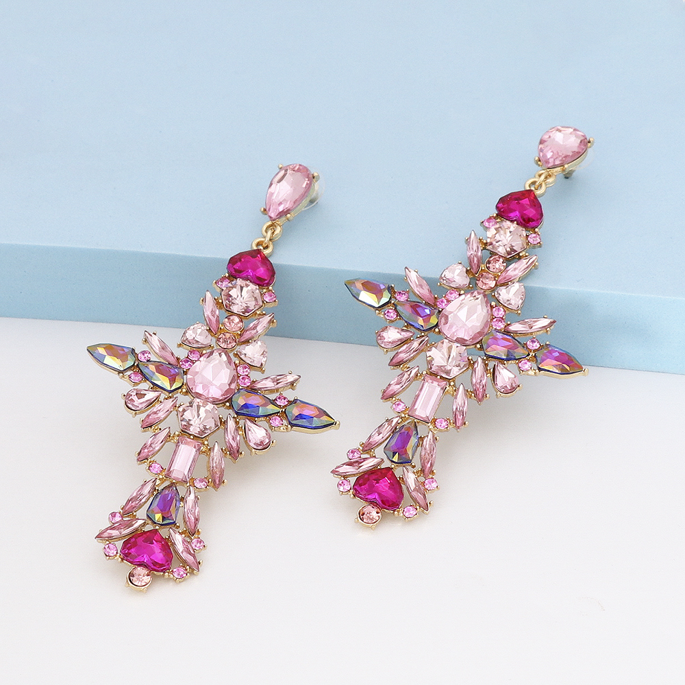 Glam Cross Alloy Inlay Artificial Rhinestones Drop Earrings 1 Pair