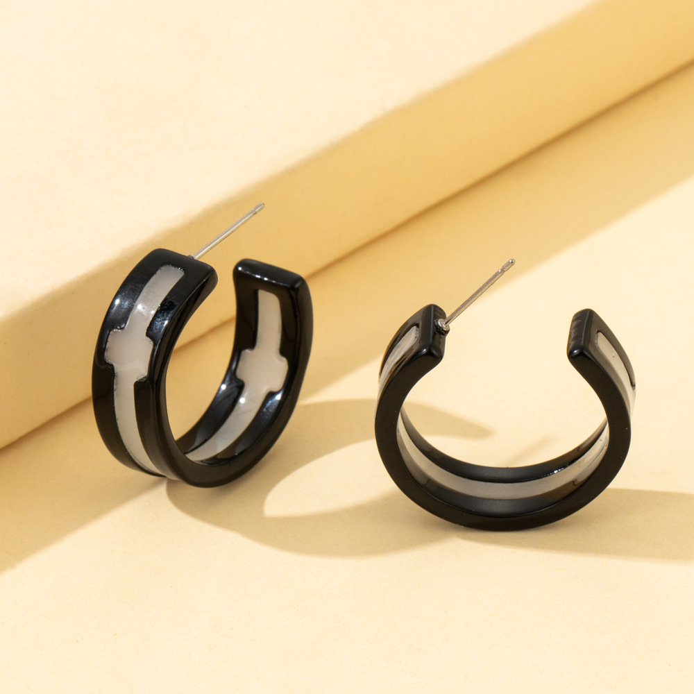 Simple Style C Shape Cross Alloy Patchwork Plating Womenu0027S Ear Studs 1 Pair