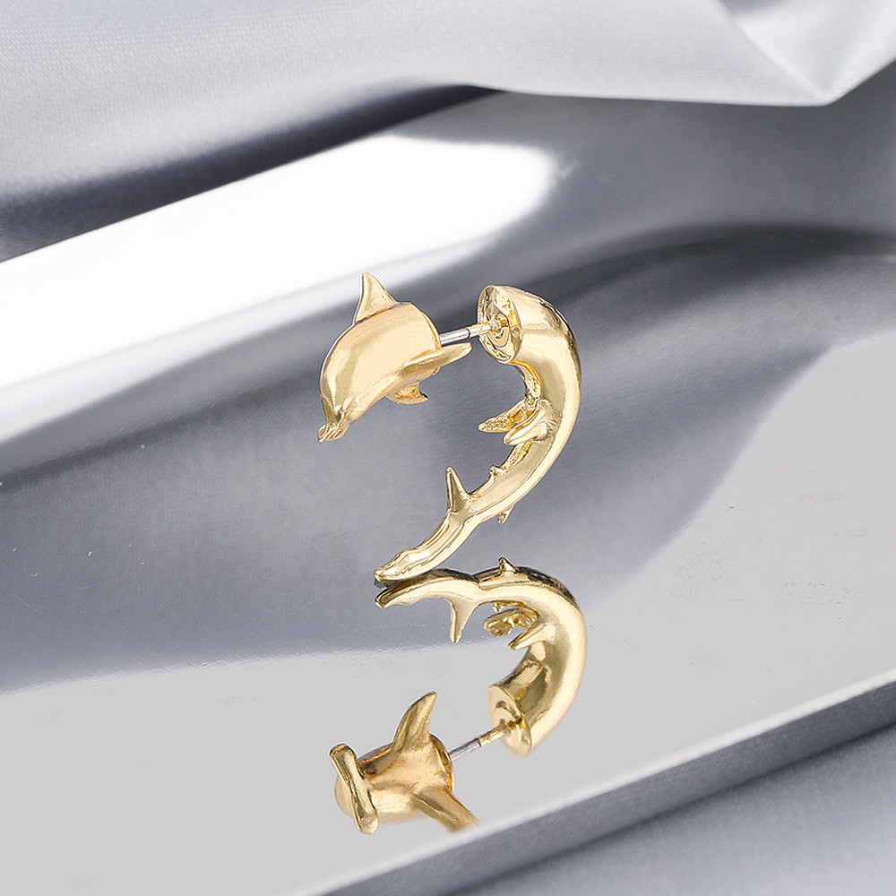 Simple Style Animal Dolphin Alloy Asymmetrical Plating Womenu0027S Ear Studs 1 Piece