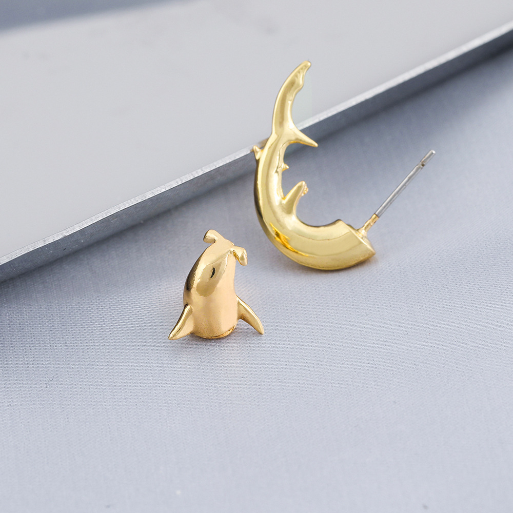 Simple Style Animal Dolphin Alloy Asymmetrical Plating Womenu0027S Ear Studs 1 Piece