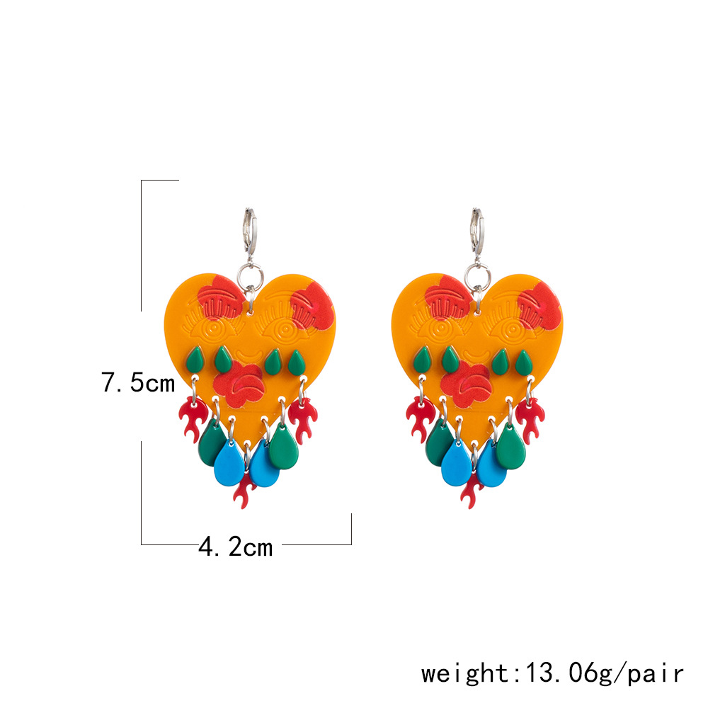 Artistic Flame Heart Shape Grimace Alloy Irregular Plating Womenu0027S Drop Earrings 1 Pair