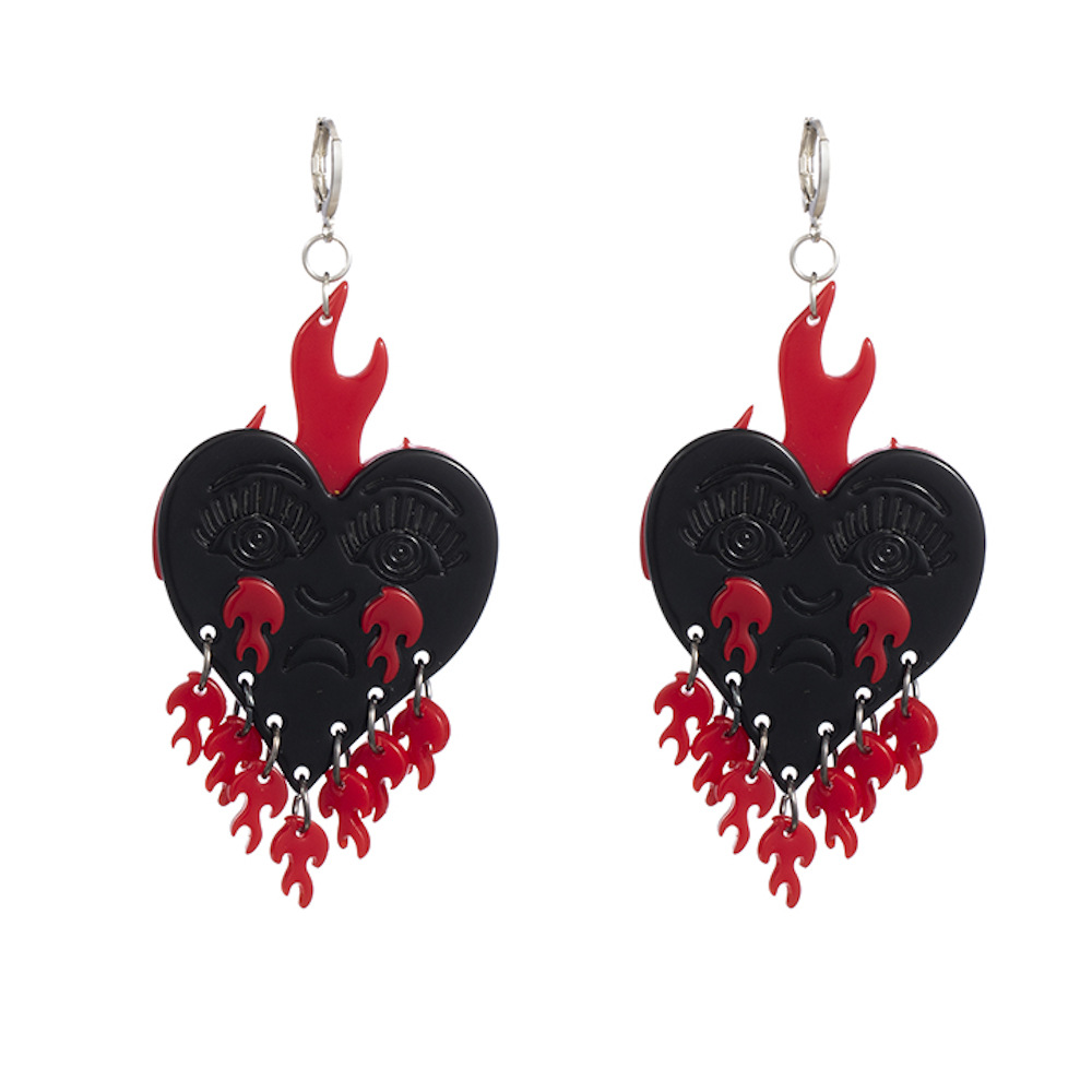 Artistic Flame Heart Shape Grimace Alloy Irregular Plating Womenu0027S Drop Earrings 1 Pair