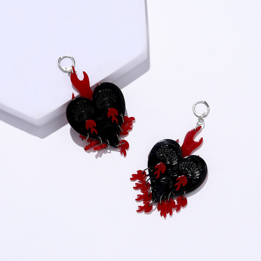 Artistic Flame Heart Shape Grimace Alloy Irregular Plating Womenu0027S Drop Earrings 1 Pair