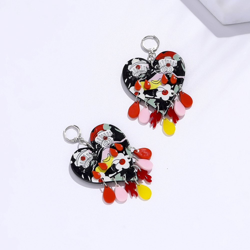 Artistic Flame Heart Shape Grimace Alloy Irregular Plating Womenu0027S Drop Earrings 1 Pair