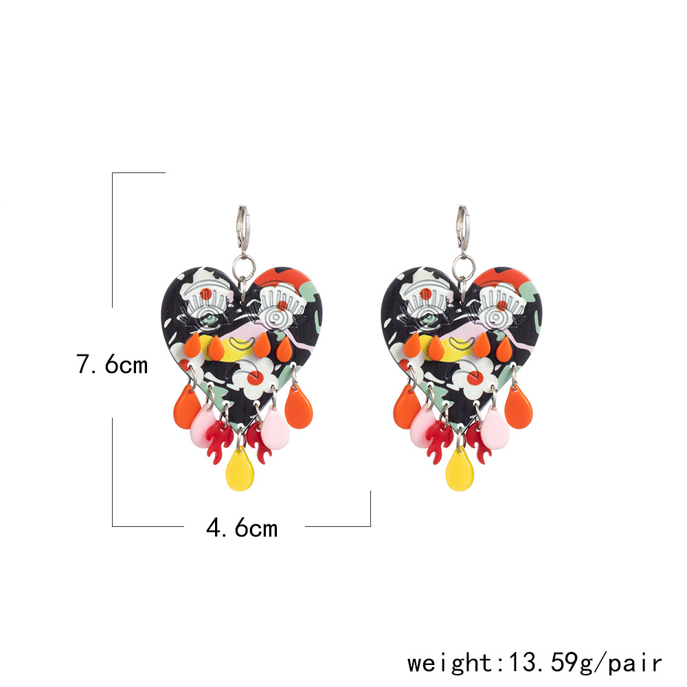 Artistic Flame Heart Shape Grimace Alloy Irregular Plating Womenu0027S Drop Earrings 1 Pair