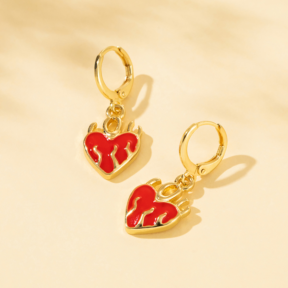 Fashion Flame Heart Shape Alloy Enamel Birthday Womenu0027S Dangling Earrings 1 Pair