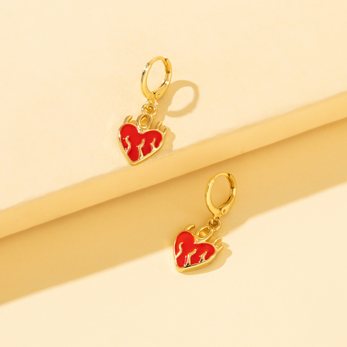 Fashion Flame Heart Shape Alloy Enamel Birthday Womenu0027S Dangling Earrings 1 Pair