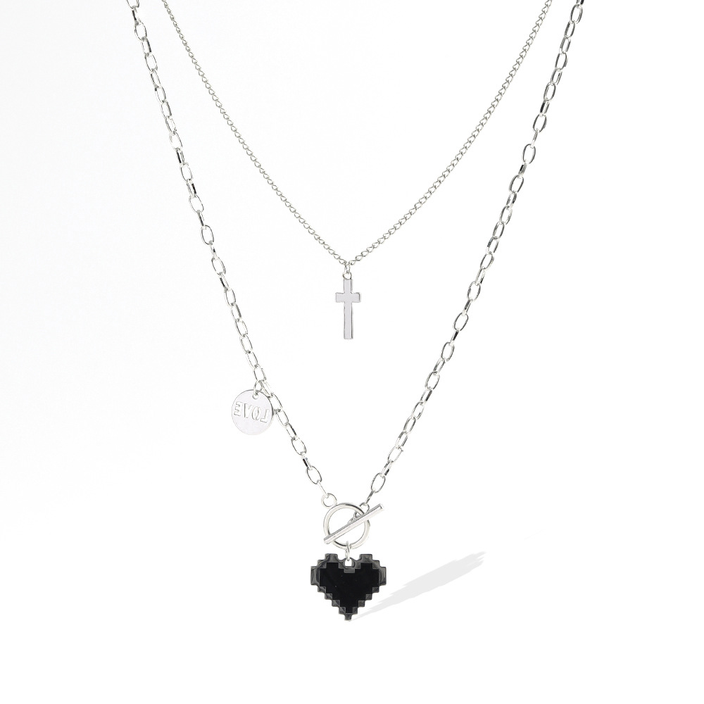 Vintage Style Cross Heart Shape Alloy Layered Enamel Plating Womenu0027S Layered Necklaces 1 Piece