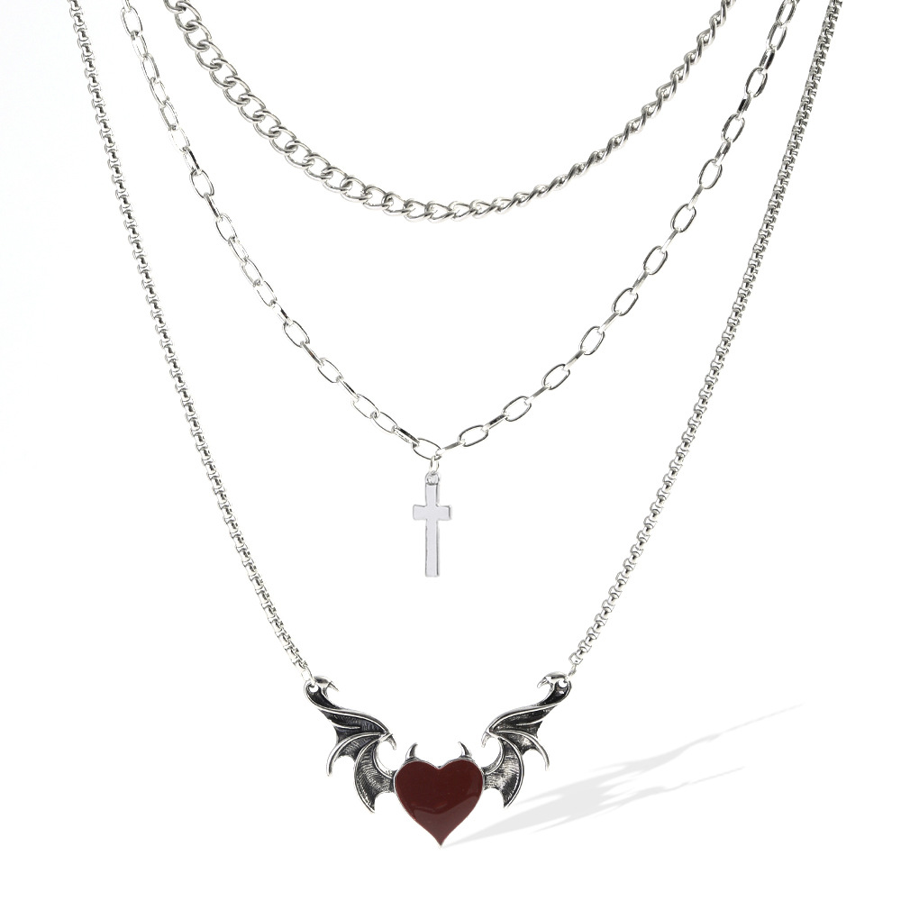 Vintage Style Cross Heart Shape Alloy Layered Enamel Plating Womenu0027S Layered Necklaces 1 Piece