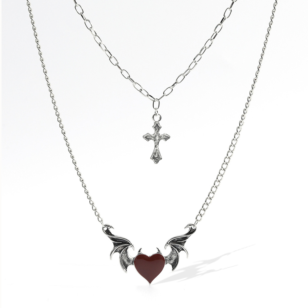 Vintage Style Cross Heart Shape Alloy Layered Enamel Plating Womenu0027S Layered Necklaces 1 Piece