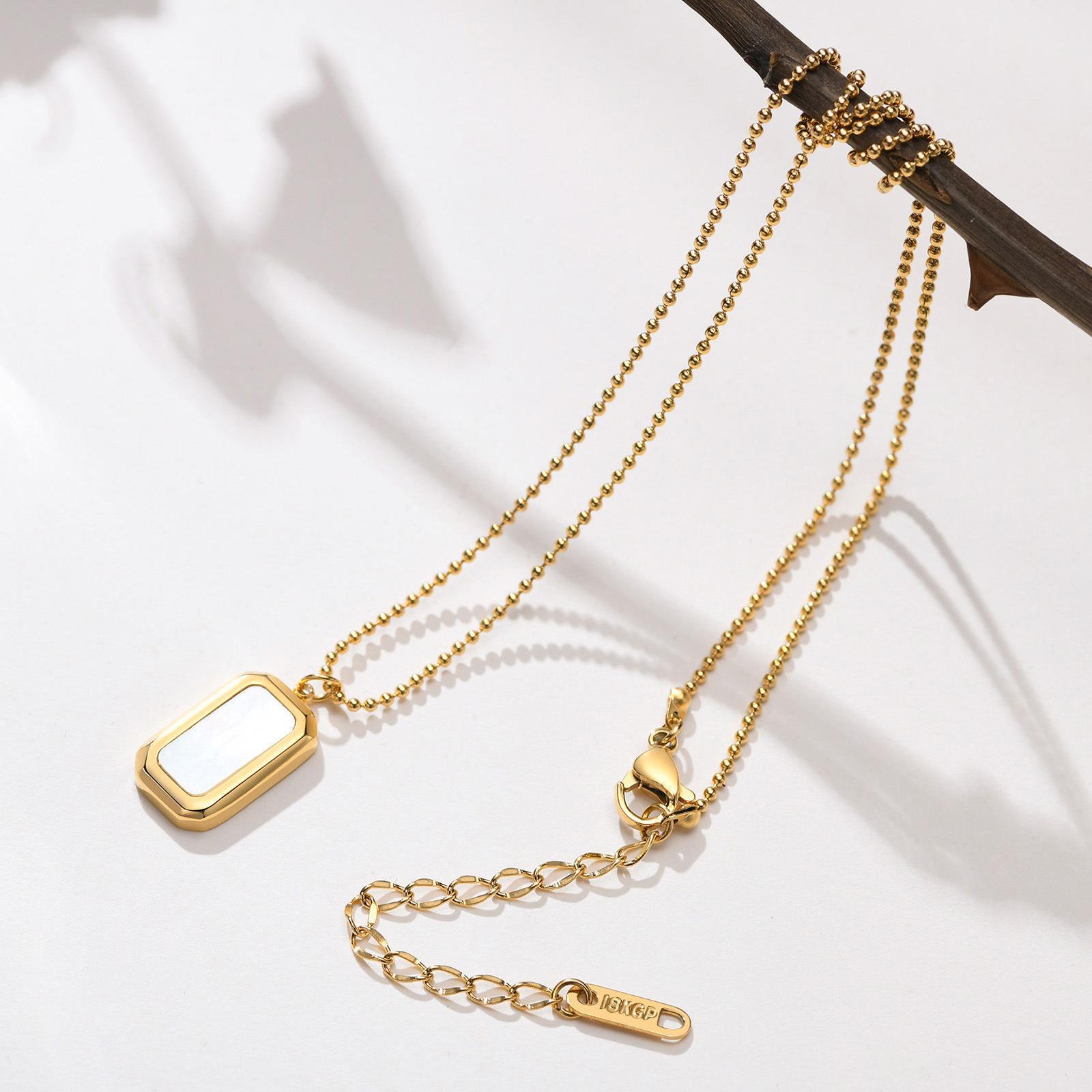 Fashion Letter Titanium Steel Inlay Shell Pendant Necklace 1 Piece