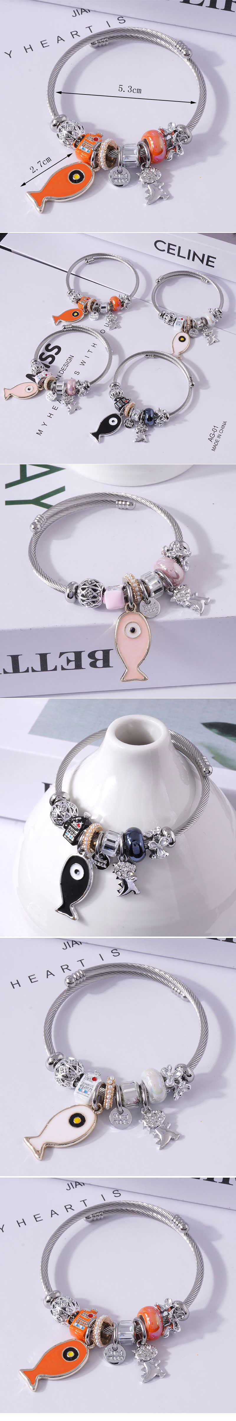 Fashion Round Fish Alloy Steel Patchwork Inlay Pearl Womenu0027S Bangle 1 Piece