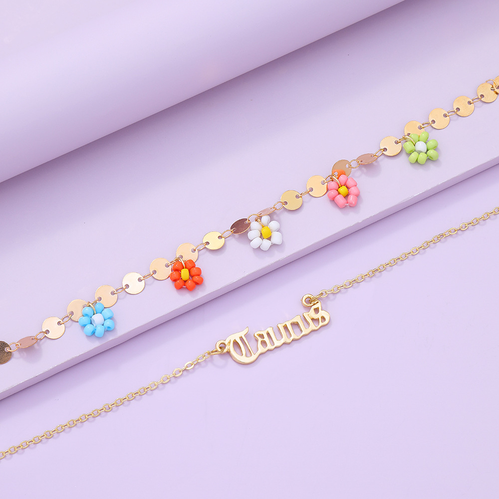 Fashion Letter Constellation Flower Alloy Layered Plating Womenu0027S Anklet 1 Piece