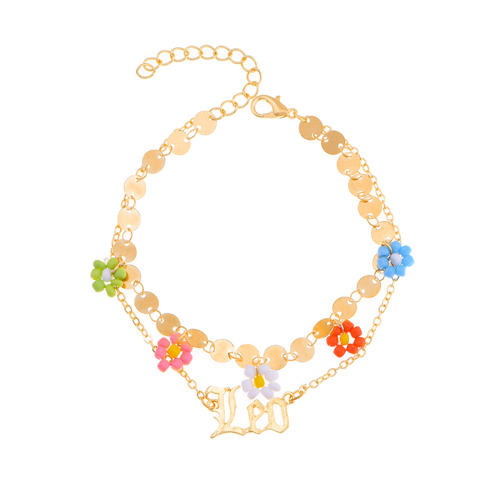 Fashion Letter Constellation Flower Alloy Layered Plating Womenu0027S Anklet 1 Piece