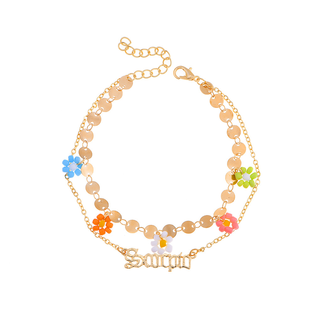 Fashion Letter Constellation Flower Alloy Layered Plating Womenu0027S Anklet 1 Piece