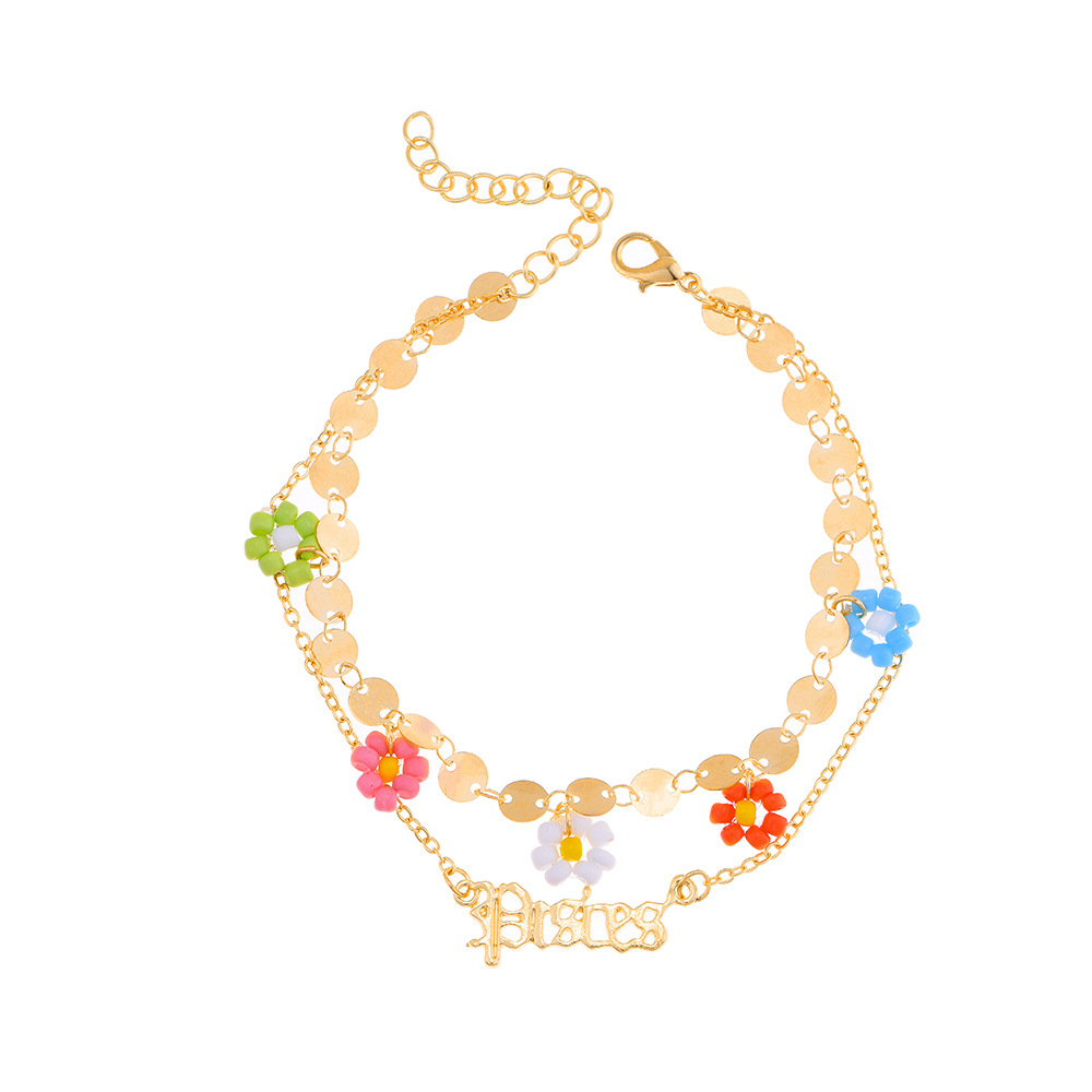 Fashion Letter Constellation Flower Alloy Layered Plating Womenu0027S Anklet 1 Piece