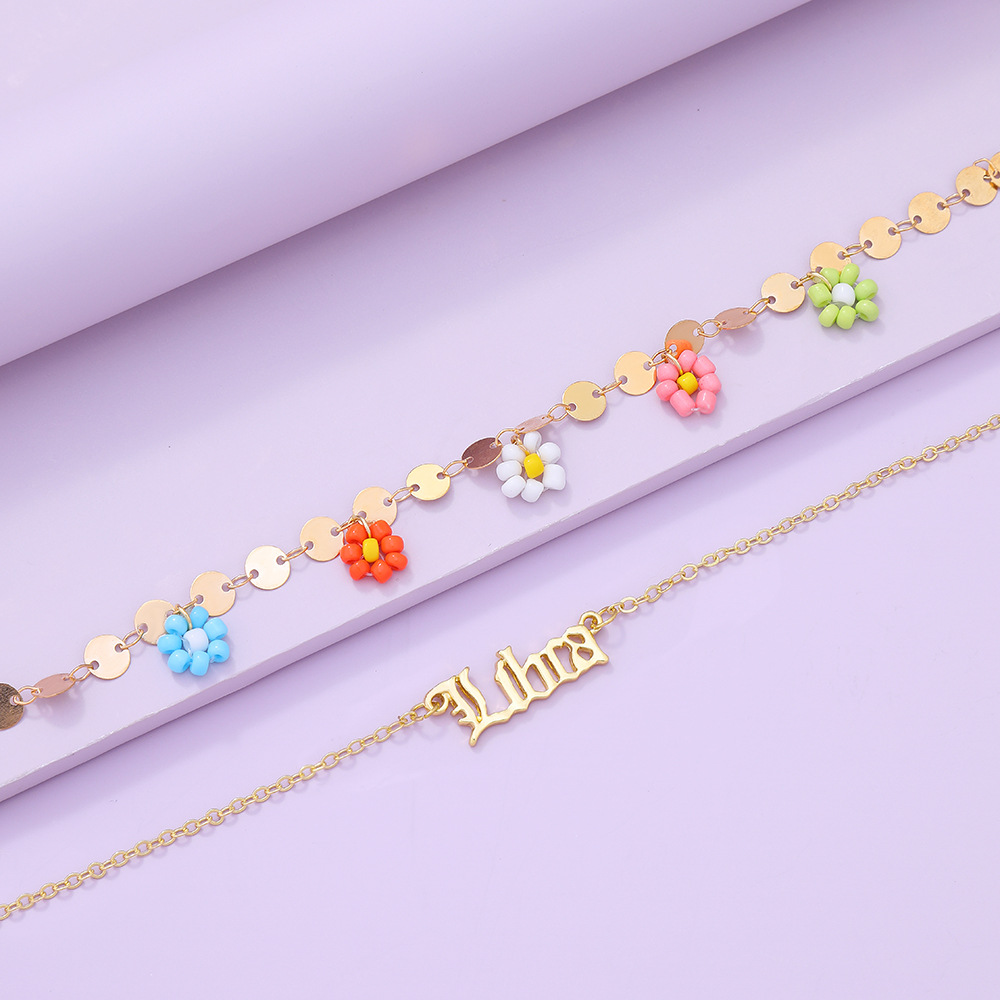 Fashion Letter Constellation Flower Alloy Layered Plating Womenu0027S Anklet 1 Piece