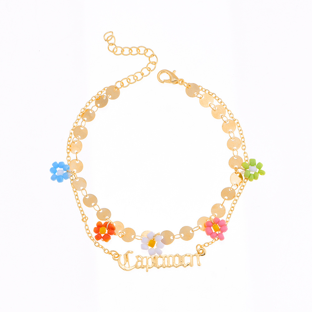 Fashion Letter Constellation Flower Alloy Layered Plating Womenu0027S Anklet 1 Piece