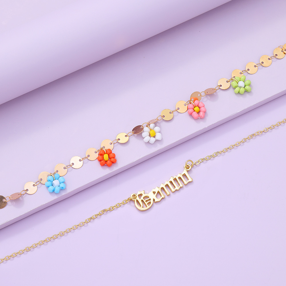 Fashion Letter Constellation Flower Alloy Layered Plating Womenu0027S Anklet 1 Piece