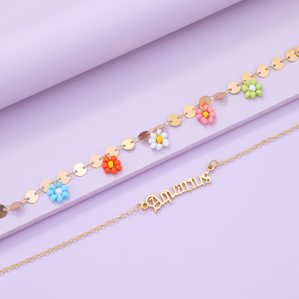 Fashion Letter Constellation Flower Alloy Layered Plating Womenu0027S Anklet 1 Piece