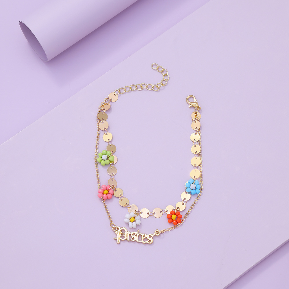 Fashion Letter Constellation Flower Alloy Layered Plating Womenu0027S Anklet 1 Piece