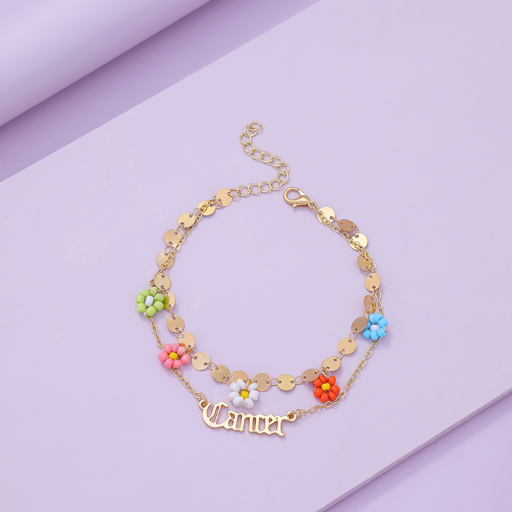 Fashion Letter Constellation Flower Alloy Layered Plating Womenu0027S Anklet 1 Piece