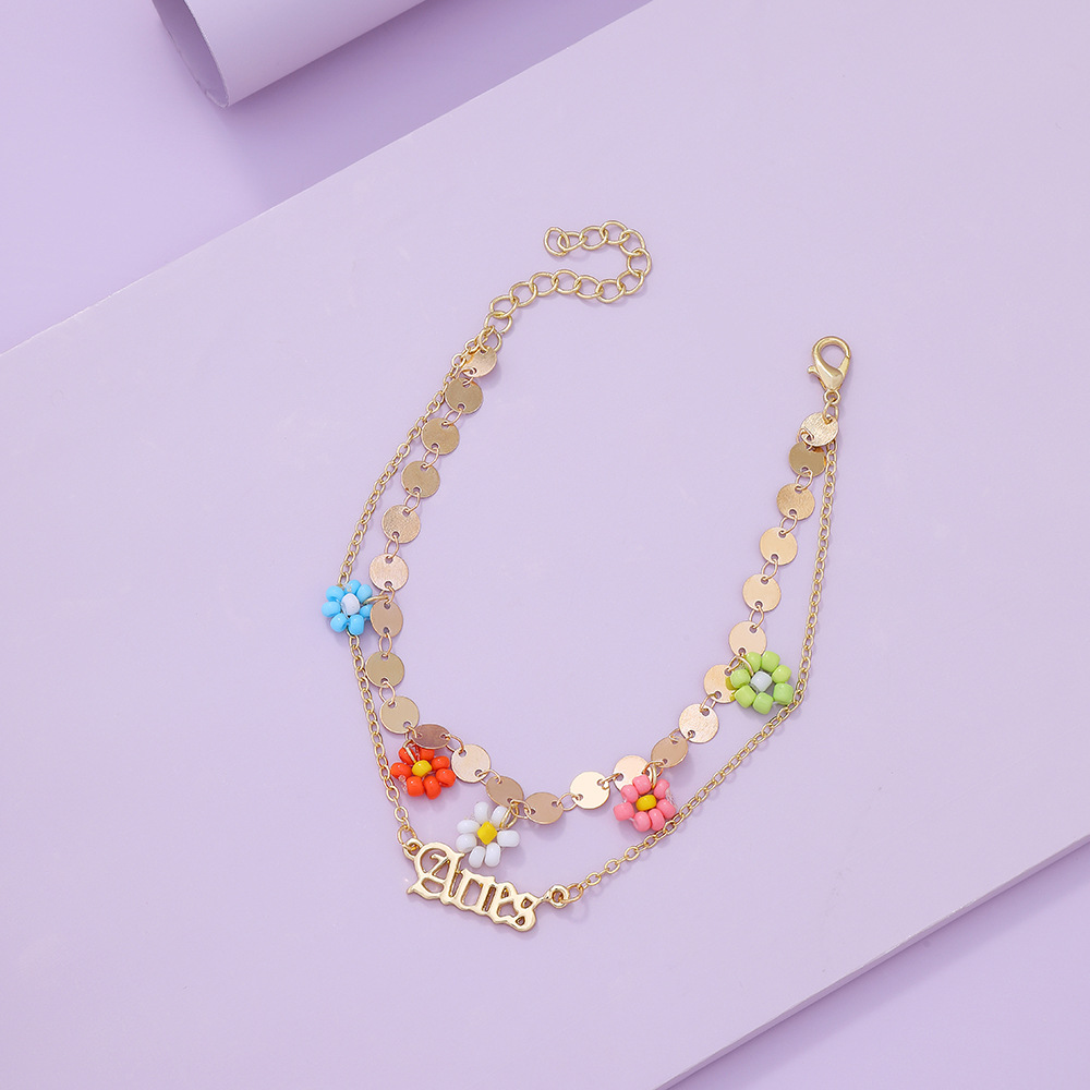 Fashion Letter Constellation Flower Alloy Layered Plating Womenu0027S Anklet 1 Piece