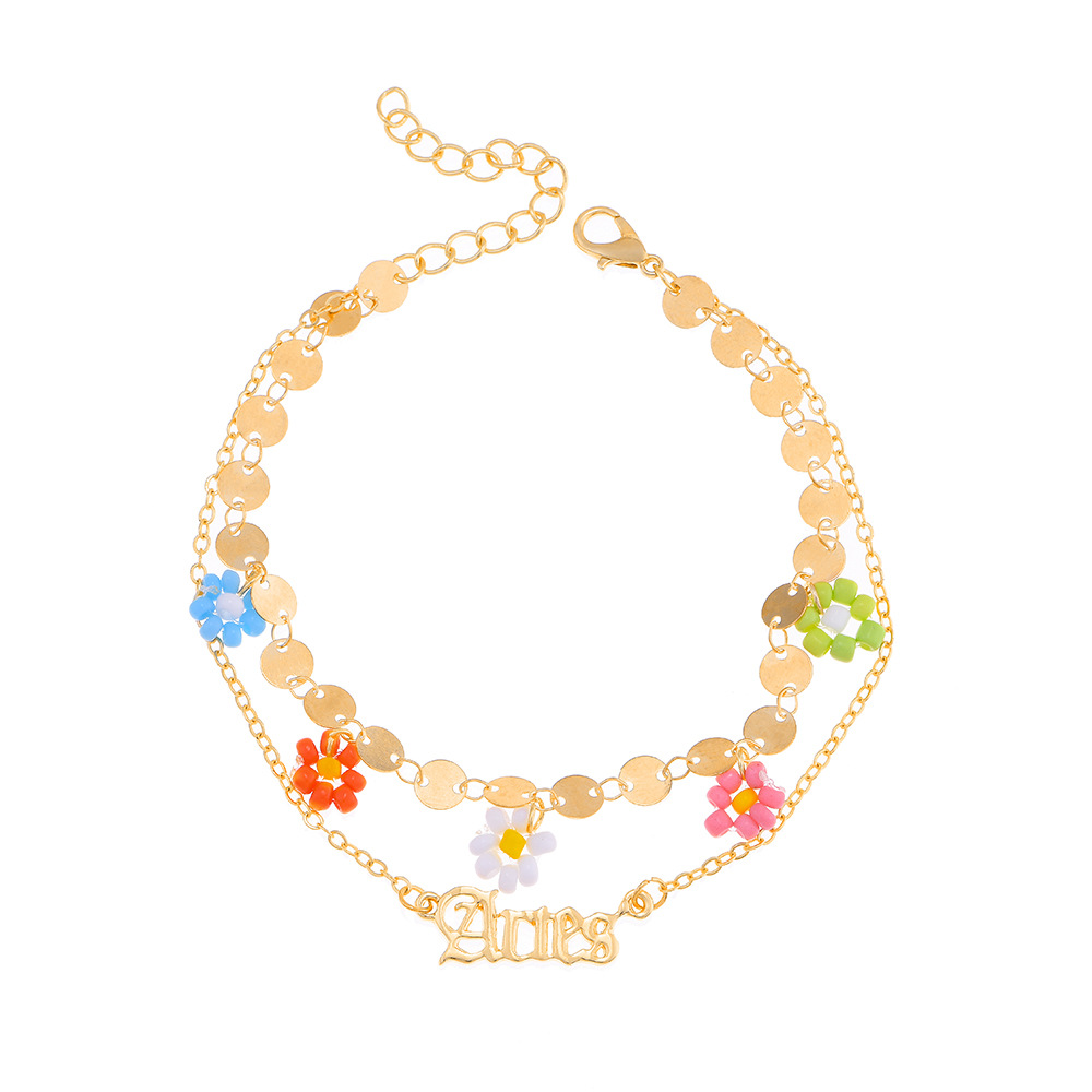 Fashion Letter Constellation Flower Alloy Layered Plating Womenu0027S Anklet 1 Piece