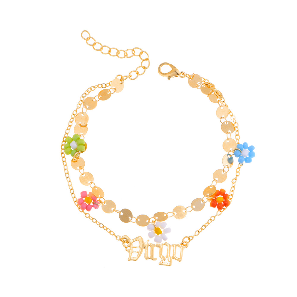 Fashion Letter Constellation Flower Alloy Layered Plating Womenu0027S Anklet 1 Piece