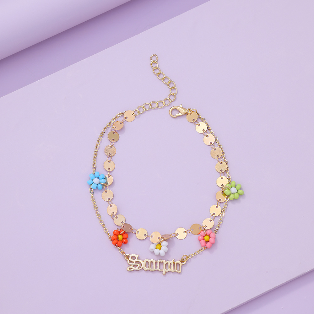 Fashion Letter Constellation Flower Alloy Layered Plating Womenu0027S Anklet 1 Piece