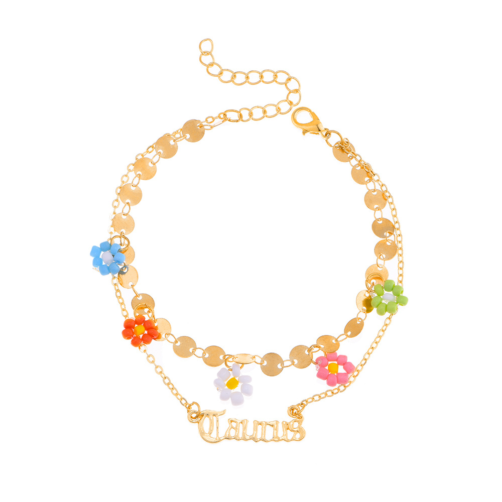 Fashion Letter Constellation Flower Alloy Layered Plating Womenu0027S Anklet 1 Piece