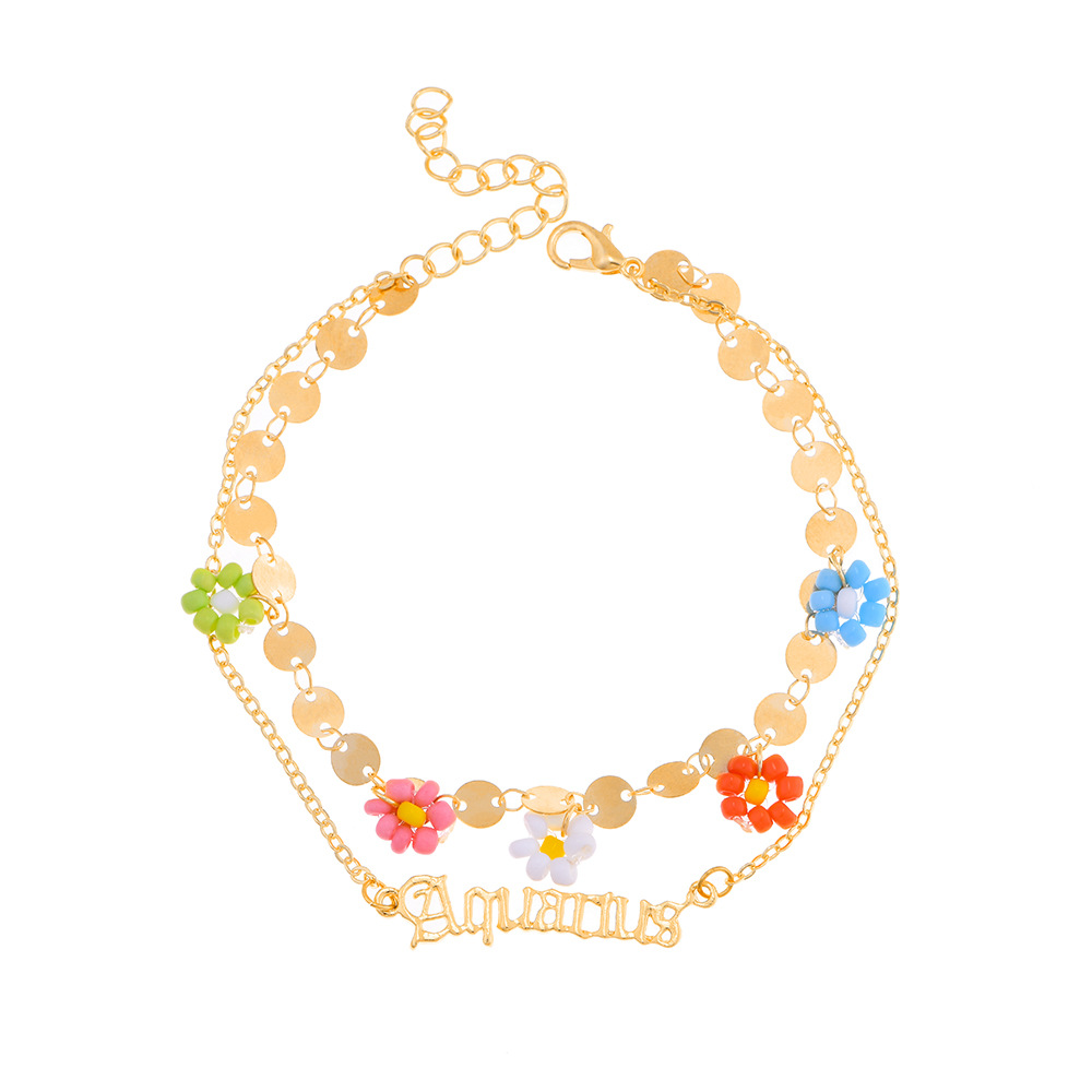 Fashion Letter Constellation Flower Alloy Layered Plating Womenu0027S Anklet 1 Piece