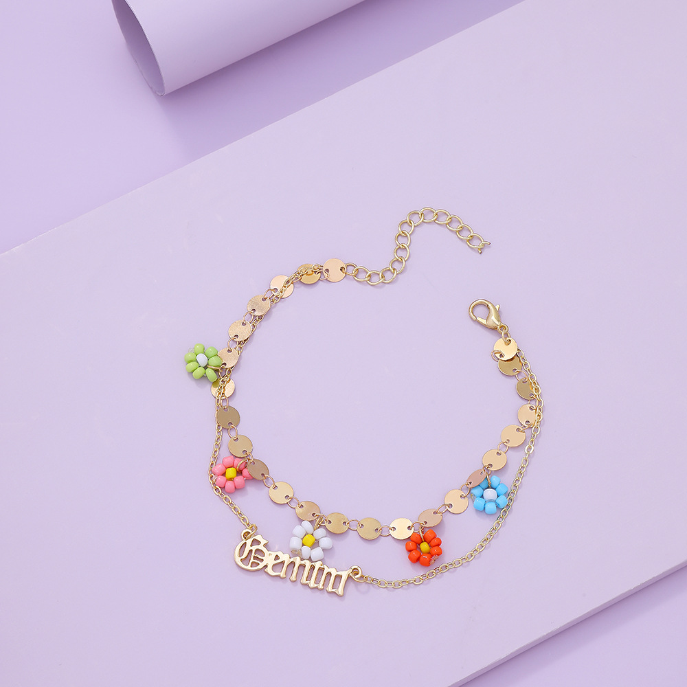 Fashion Letter Constellation Flower Alloy Layered Plating Womenu0027S Anklet 1 Piece