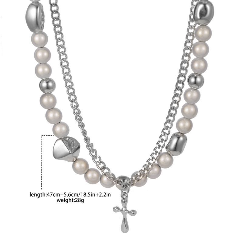 Punk Cross Alloy Pearl Womenu0027S Layered Necklaces 1 Piece