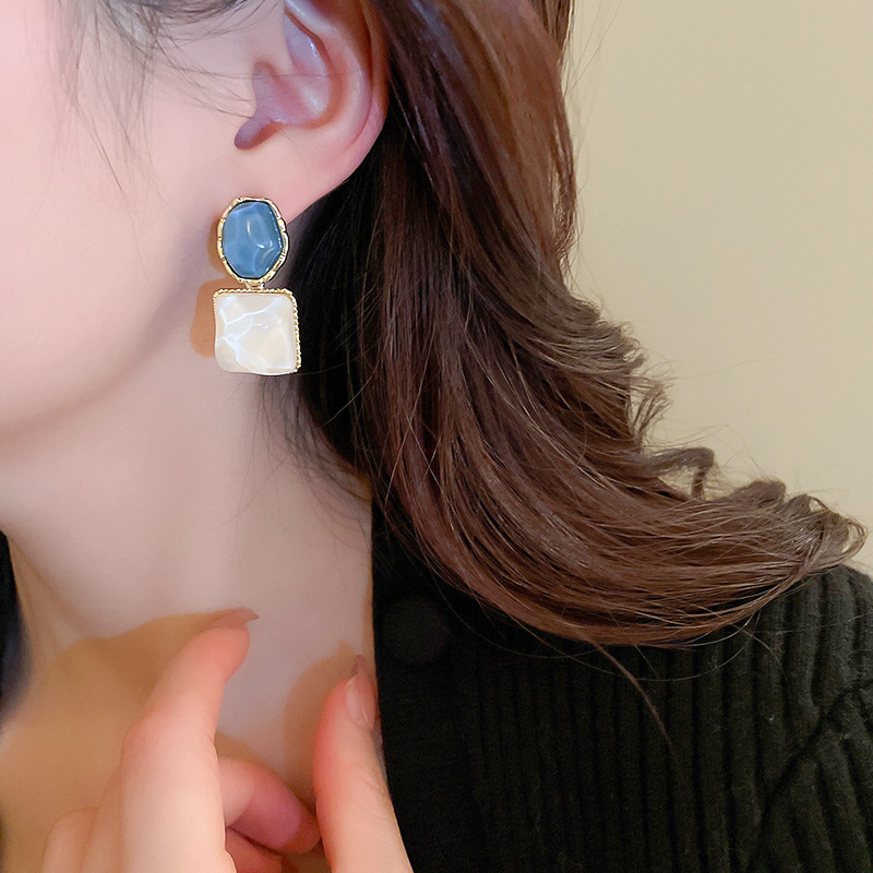 Elegant Square Copper Inlay Resin Drop Earrings 1 Pair