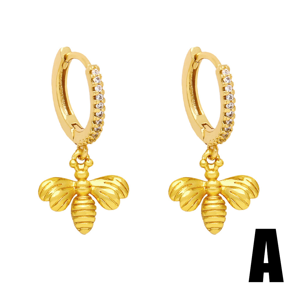 Simple Style Devilu0027S Eye Bee Elephant Copper Plating Zircon Drop Earrings 1 Pair