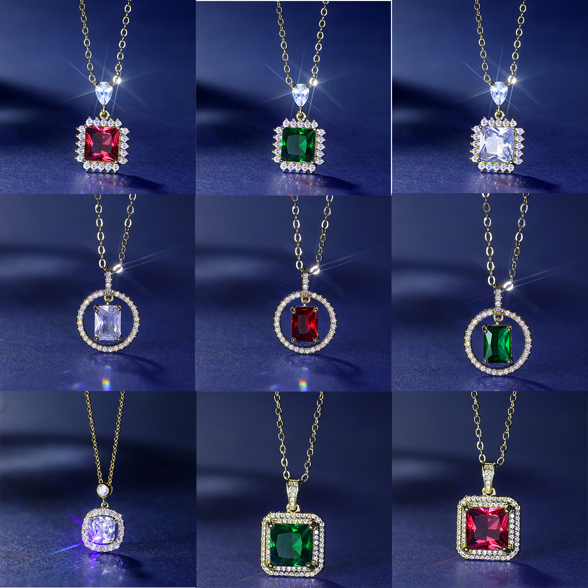 Simple Style Round Square Water Droplets Copper Plating Inlay Zircon Pendant Necklace 1 Piece
