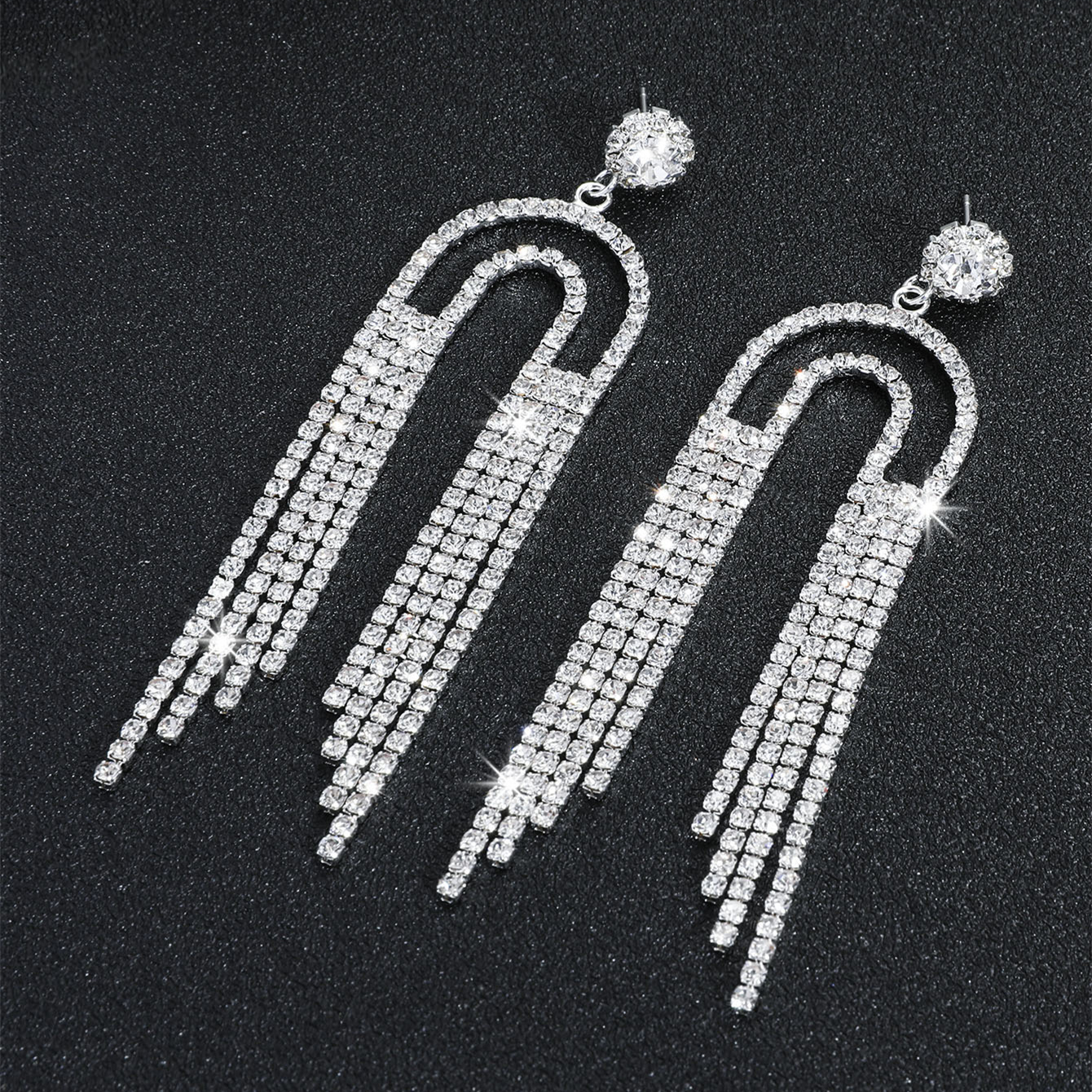 Exaggerated Water Droplets Tassel Rhinestone Inlay Rhinestones Drop Earrings 1 Pair