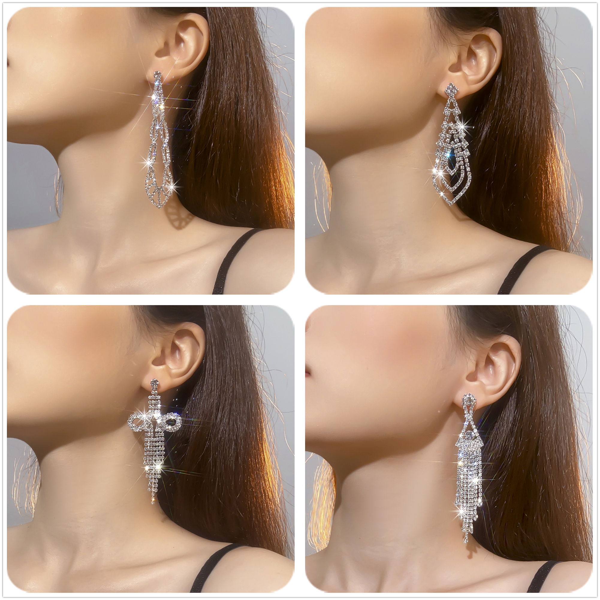 Exaggerated Water Droplets Tassel Rhinestone Inlay Rhinestones Drop Earrings 1 Pair