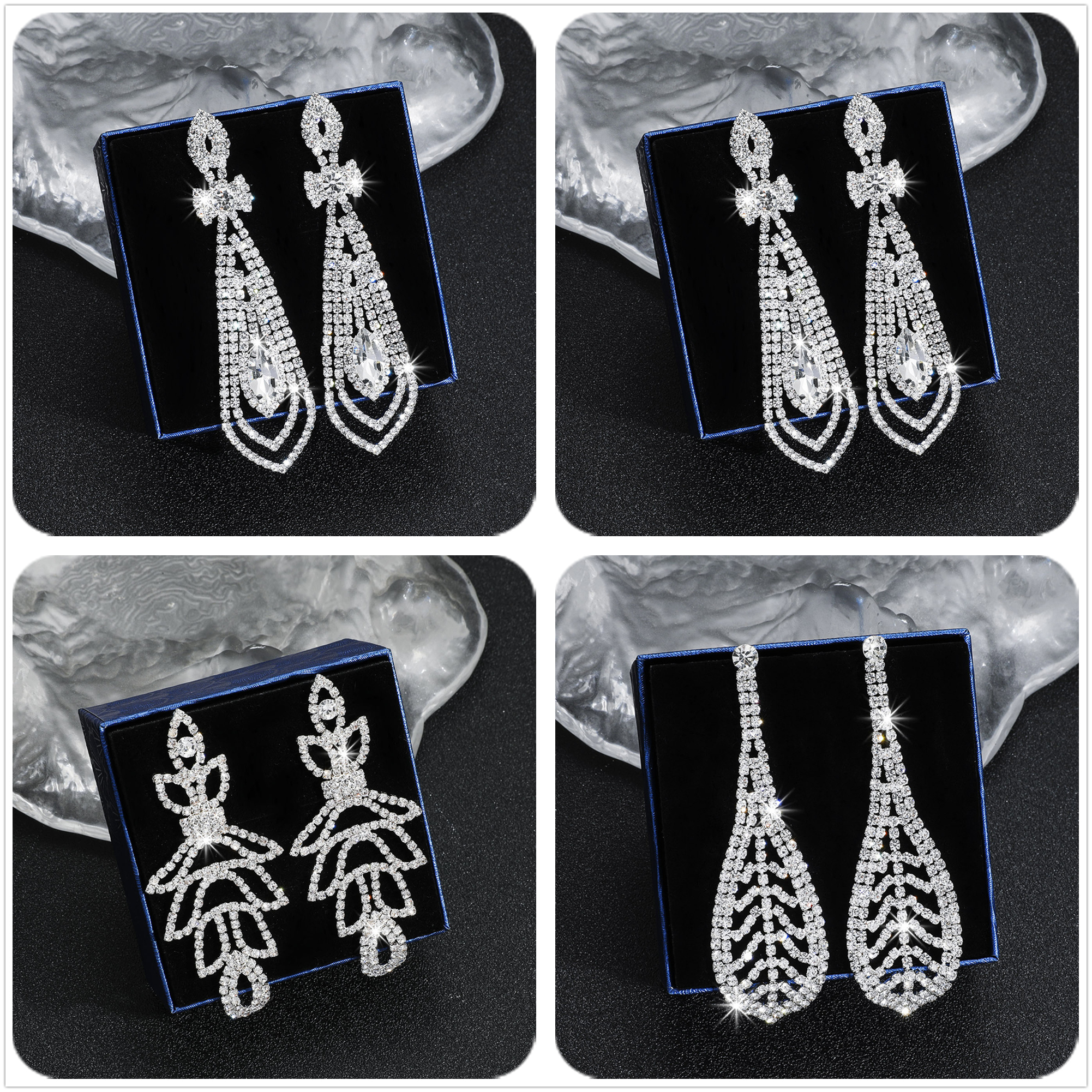 Exaggerated Water Droplets Tassel Rhinestone Inlay Rhinestones Drop Earrings 1 Pair