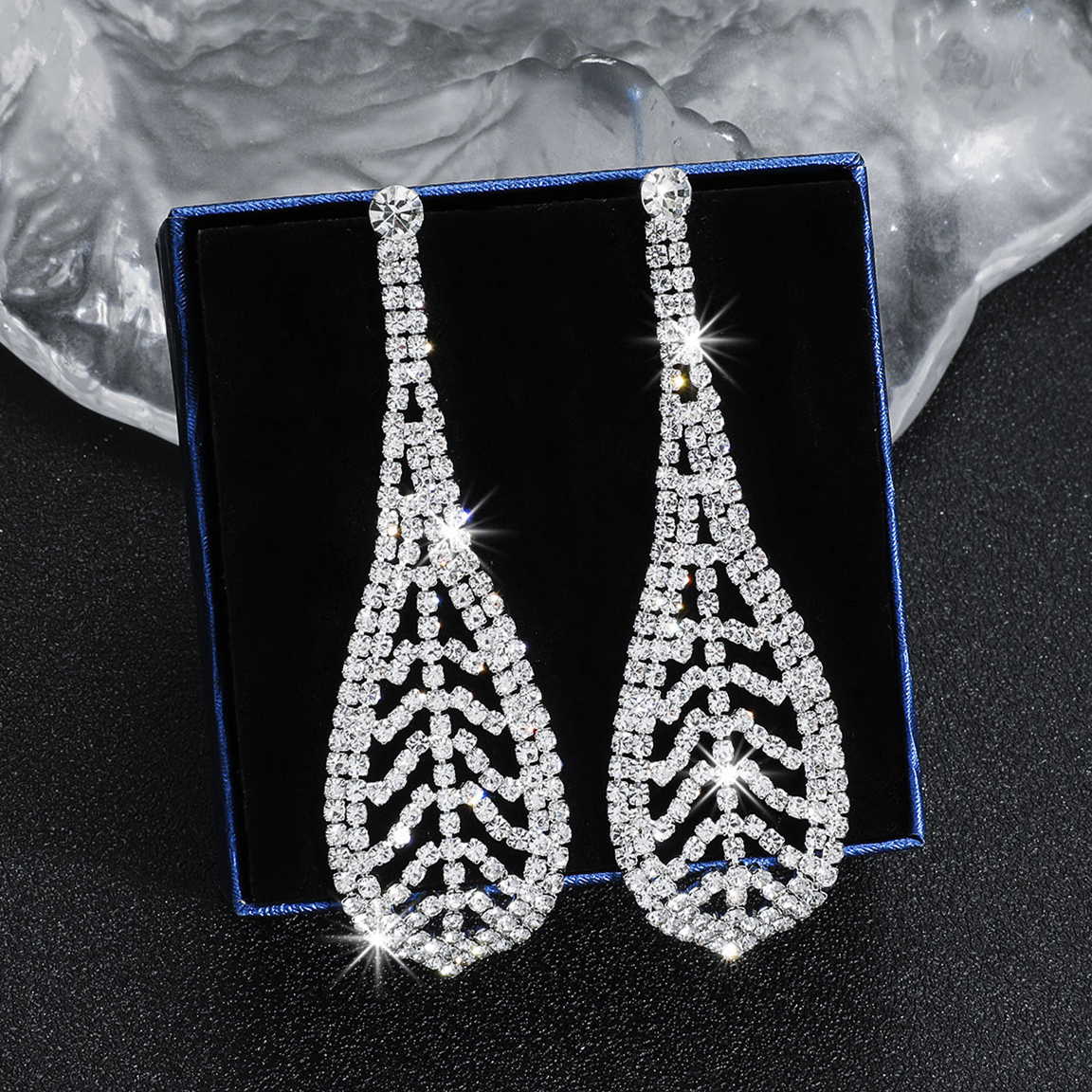 Exaggerated Water Droplets Tassel Rhinestone Inlay Rhinestones Drop Earrings 1 Pair