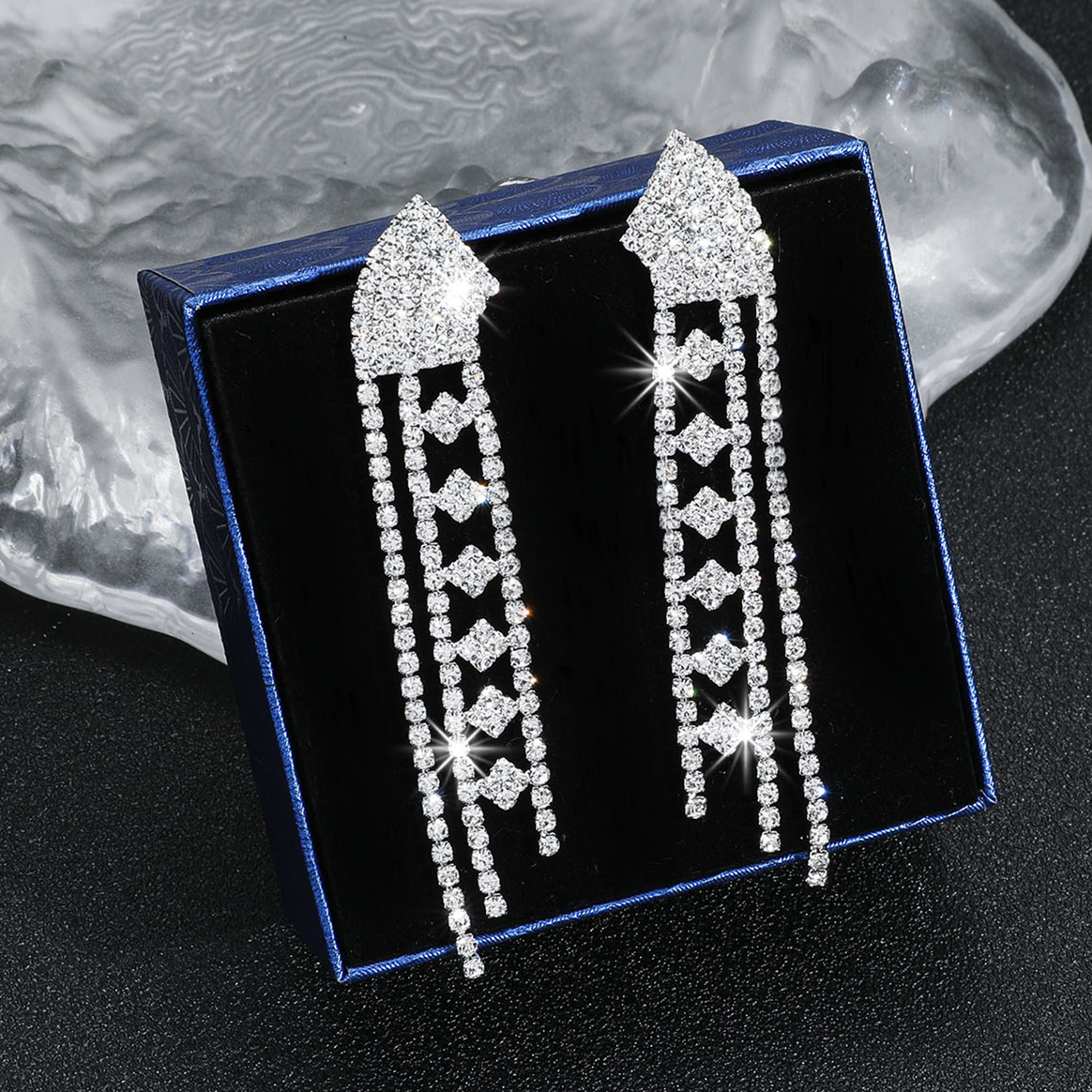 Exaggerated Water Droplets Tassel Rhinestone Inlay Rhinestones Drop Earrings 1 Pair