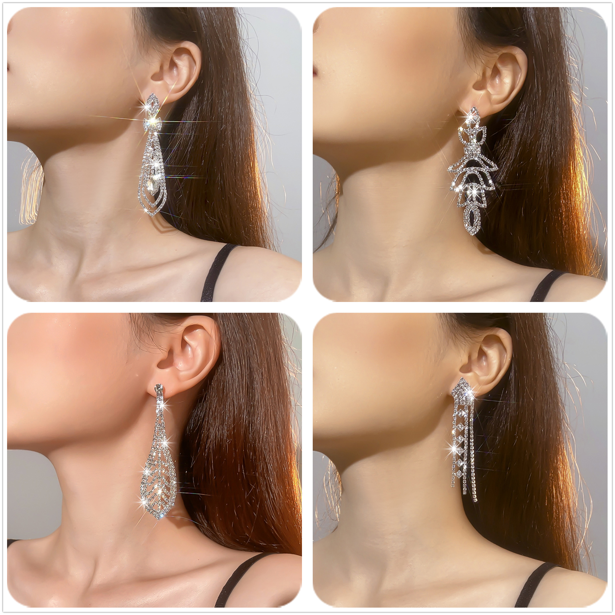 Exaggerated Water Droplets Tassel Rhinestone Inlay Rhinestones Drop Earrings 1 Pair