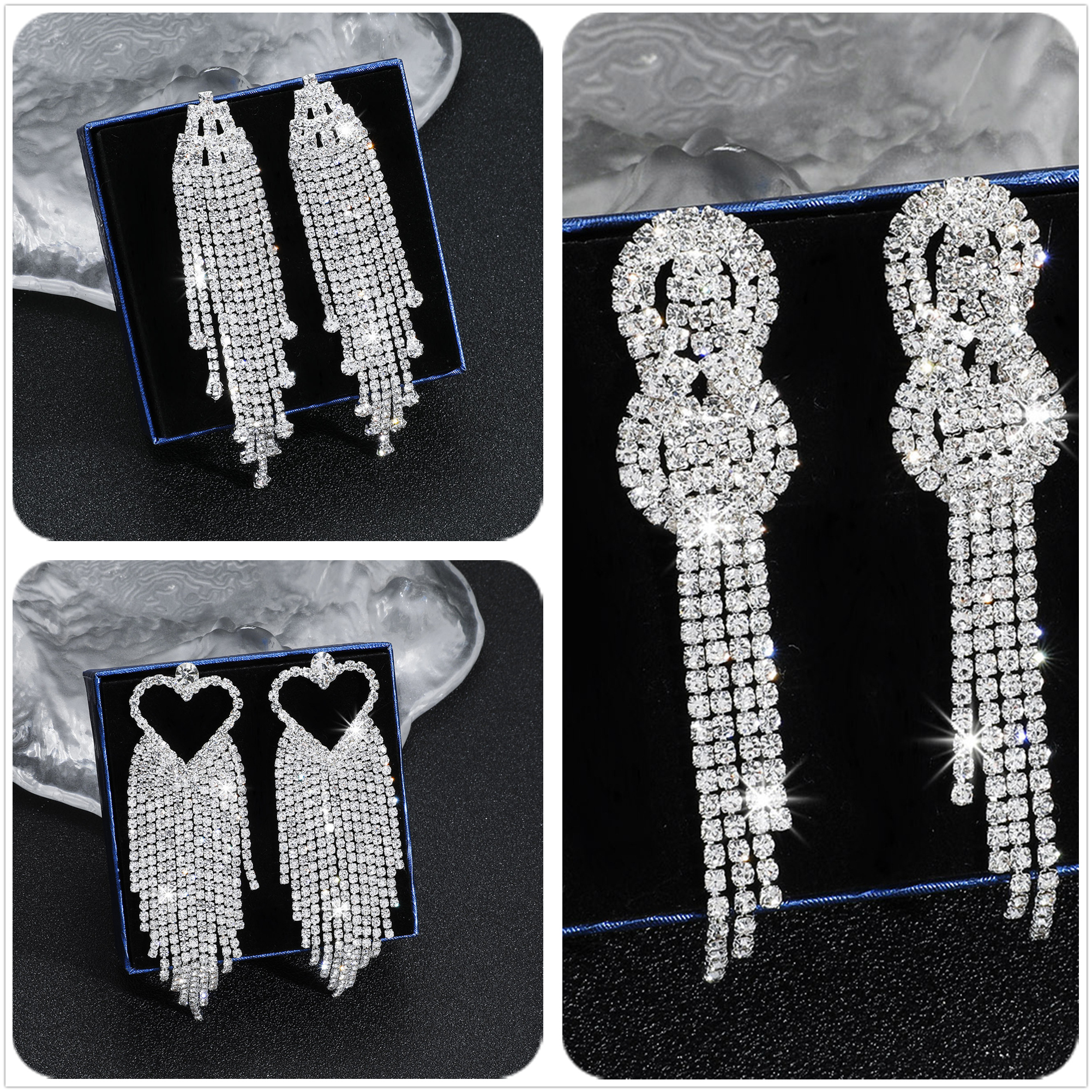 Exaggerated Tassel Heart Shape Rhinestone Inlay Rhinestones Drop Earrings 1 Pair