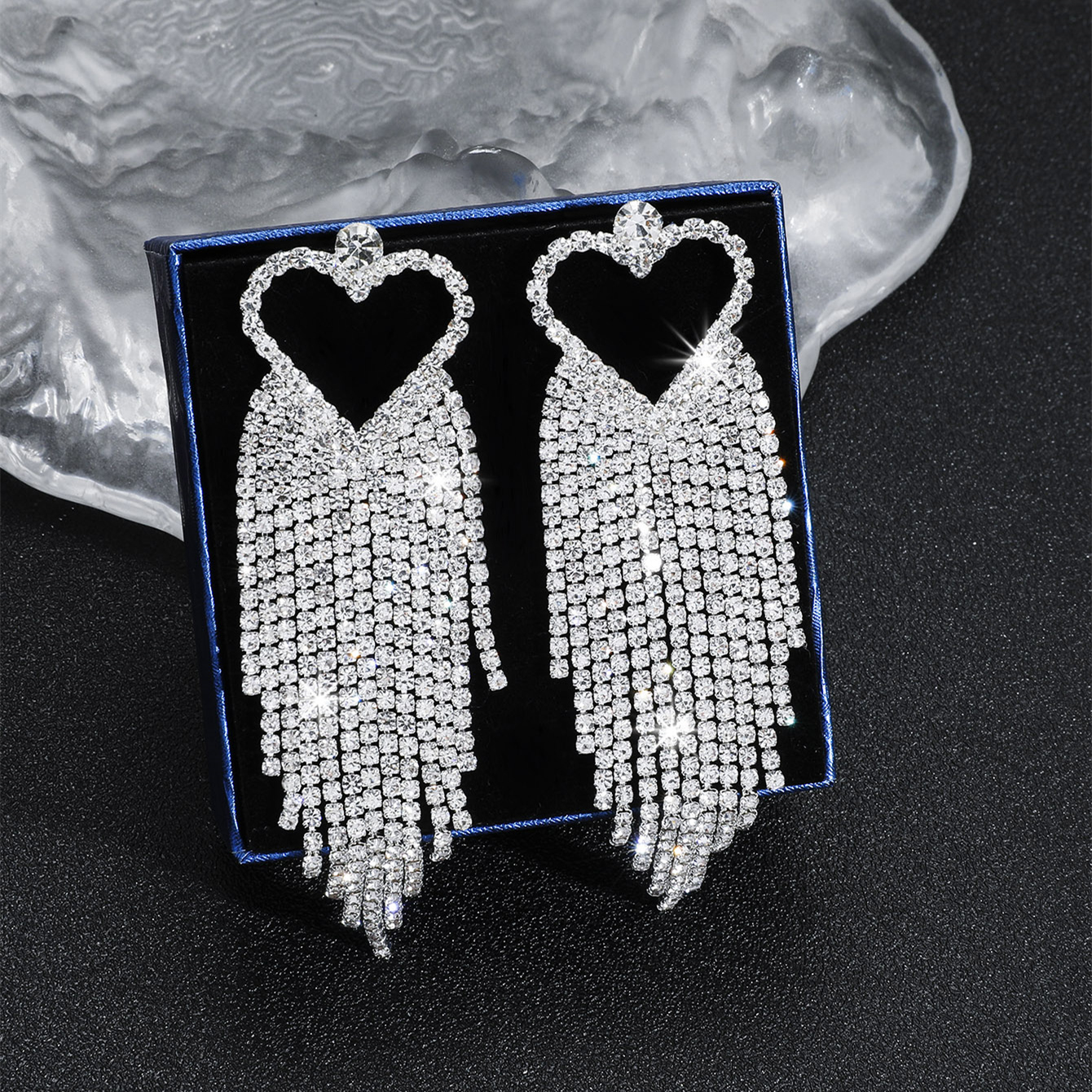 Exaggerated Tassel Heart Shape Rhinestone Inlay Rhinestones Drop Earrings 1 Pair