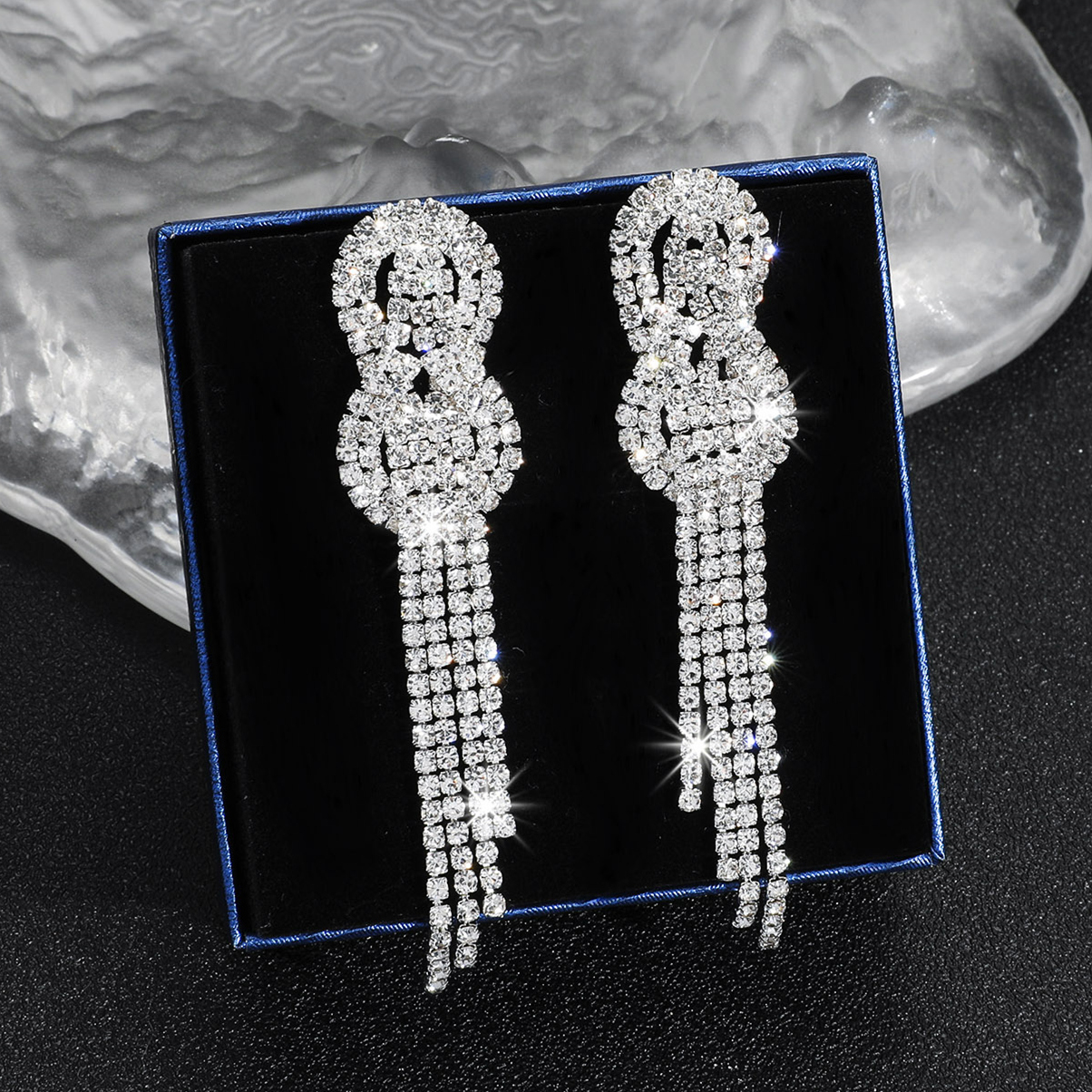 Exaggerated Tassel Heart Shape Rhinestone Inlay Rhinestones Drop Earrings 1 Pair