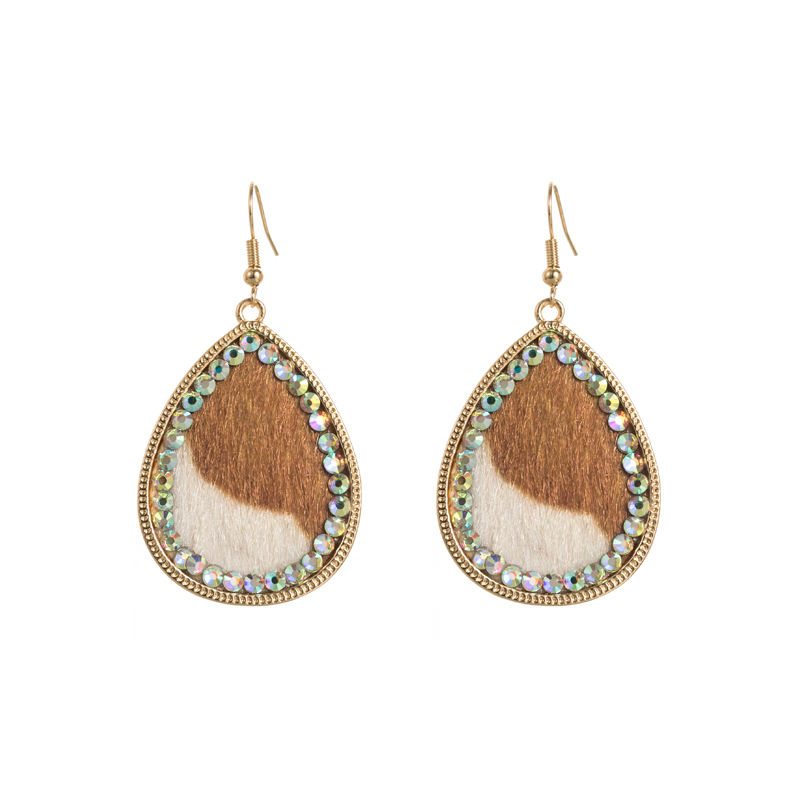 Vintage Style Water Droplets Pu Leather Alloy Gold Plated Rhinestones Womenu0027S Drop Earrings 1 Pa