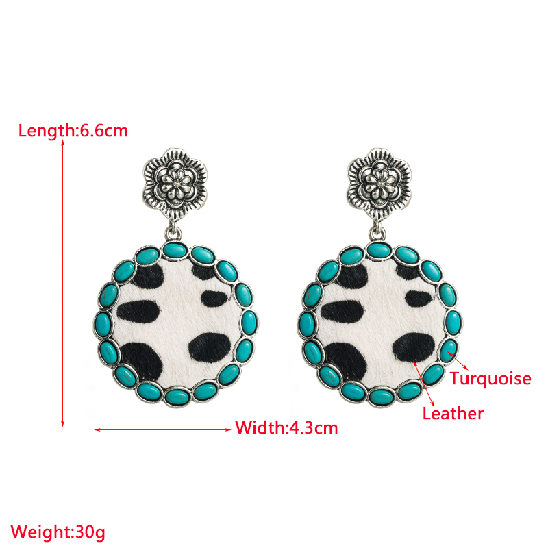 Vintage Style Flower Pu Leather Alloy Plating Turquoise Womenu0027S Drop Earrings 1 Pair