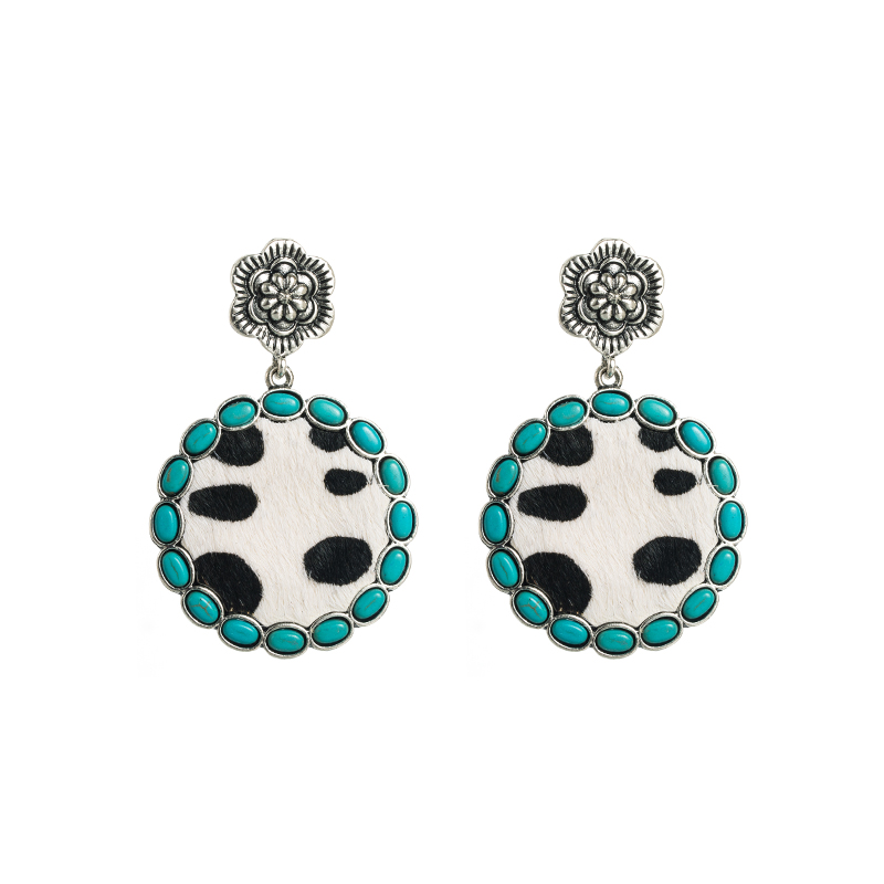 Vintage Style Flower Pu Leather Alloy Plating Turquoise Womenu0027S Drop Earrings 1 Pair